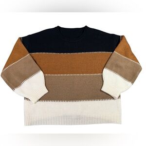 Angashion Colorblock Sweater XL Brown Tan Black Cozy Crewneck